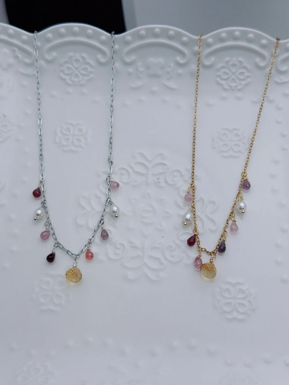 26X524 Handmade Freshwater Pearl High Quality Spinel Citrine Stainless Necklace